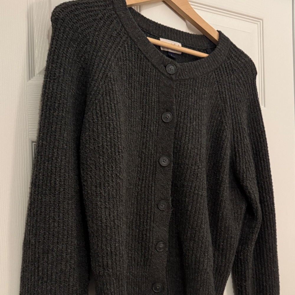 Dark Gray Button-Up Knit Cardigan